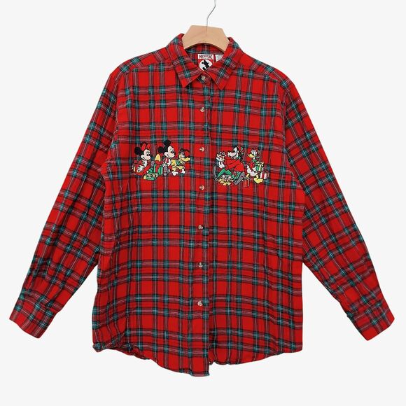 Vintage Mickey Inc Flannel Shirt Womens Medium Red Plaid Embroidered  Christmas - Picture 1 of 11